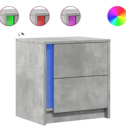 Best Muebles tifón Mesita de noche luces LED 2 uds madera ingeniería gris hormigón Gris