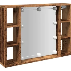 Clearance Muebles tifón Mueble con espejo y LED madera ingeniería envejecida 76x15x55cm Marrón