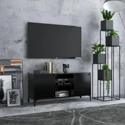 Best Muebles tifón Mueble de TV con patas de metal negro 103,5x35x50 cm Negro