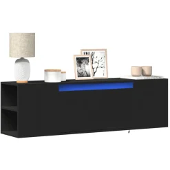 Best Muebles tifón Mueble de TV de pared con luces LED negro 135x31x39,5 cm Negro