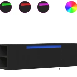 Best Muebles tifón Mueble de TV de pared con luces LED negro 135x31x39,5 cm Negro