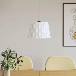 Sale Muebles tifón Pantalla para lámpara de techo mimbre blanco Ø40x26 cm Blanco