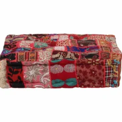 Clearance Muebles tifón Puf cuadrado de pachtwork algodón hecho a mano 50x50x12 cm rojo