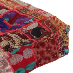 Clearance Muebles tifón Puf cuadrado de pachtwork algodón hecho a mano 50x50x12 cm rojo