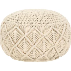 Clearance Muebles tifón Puf de macramé hecho a mano algodón 45x30 cm Beige