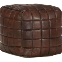 Clearance Muebles tifón Puf marrón oscuro 40x40x40 cm cuero auténtico de cabra