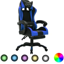 Best Muebles tifón Silla gaming con luces LED RGB cuero sintético azul y negro Azul