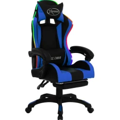 Best Muebles tifón Silla gaming con luces LED RGB cuero sintético azul y negro Azul