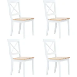Best Muebles tifón Sillas comedor 4 uds madera maciza caucho blanco y madera claro Blanco