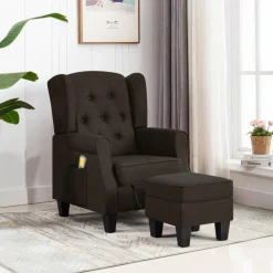 Clearance Muebles tifón Sillón de masaje con reposapiés tela marrón oscuro Marrón