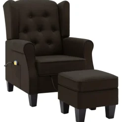 Clearance Muebles tifón Sillón de masaje con reposapiés tela marrón oscuro Marrón