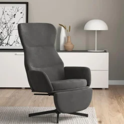 Best Muebles tifón Sillón de relax con reposapiés terciopelo gris oscuro Gris