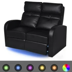 Best Muebles tifón Sofá reclinable LED 2 plazas de cuero artificial negro