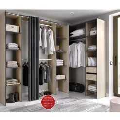 Clearance Muebles tifón Vestidor 3 columnas, 3 barras y cortina CLOT 187 Natural  grafito